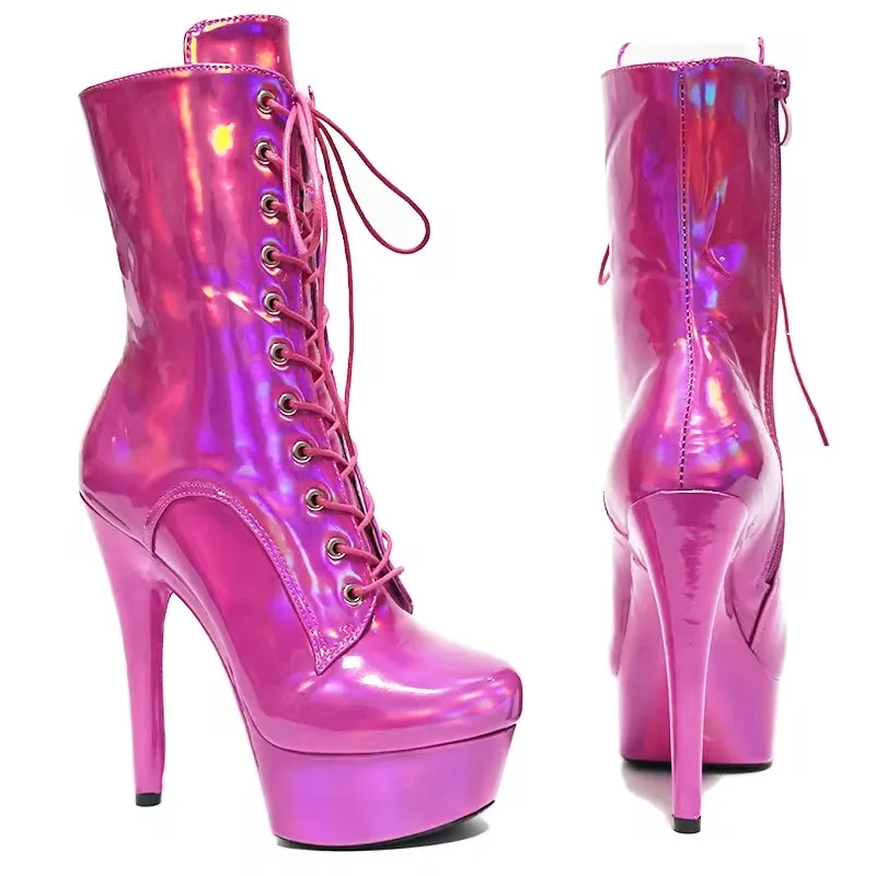 Ladies Big Size 35-44 Short Boots Custom Color Shine PU Woman Mujer Ankle Boots Sexy High Heels 15cm Party Wedding Women Shoes