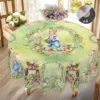1 Easter Round Tablecloth, 5 Sizes Available, Retro Style Garden Easter Bunny Egg Print Tablecloth, Edge Embossing Process, Spring Garden Tablecloth Decoration, Tablecloth for Daily Home Kitchen, Terrace Use, Easter Decoration 2