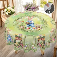 1 Easter Round Tablecloth, 5 Sizes Available, Retro Style Garden Easter Bunny Egg Print Tablecloth, Edge Embossing Process, Spring Garden Tablecloth Decoration, Tablecloth for Daily Home Kitchen, Terrace Use, Easter Decoration 2