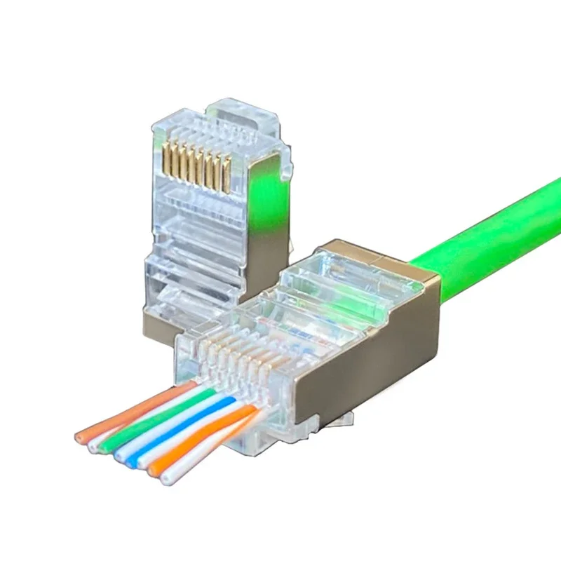 엔드 패스 네트워크 커넥터 어댑터, RJ45 차폐 플러그 Cat5 Cat 5E Cat6 Cat 6, 50PCs/로트