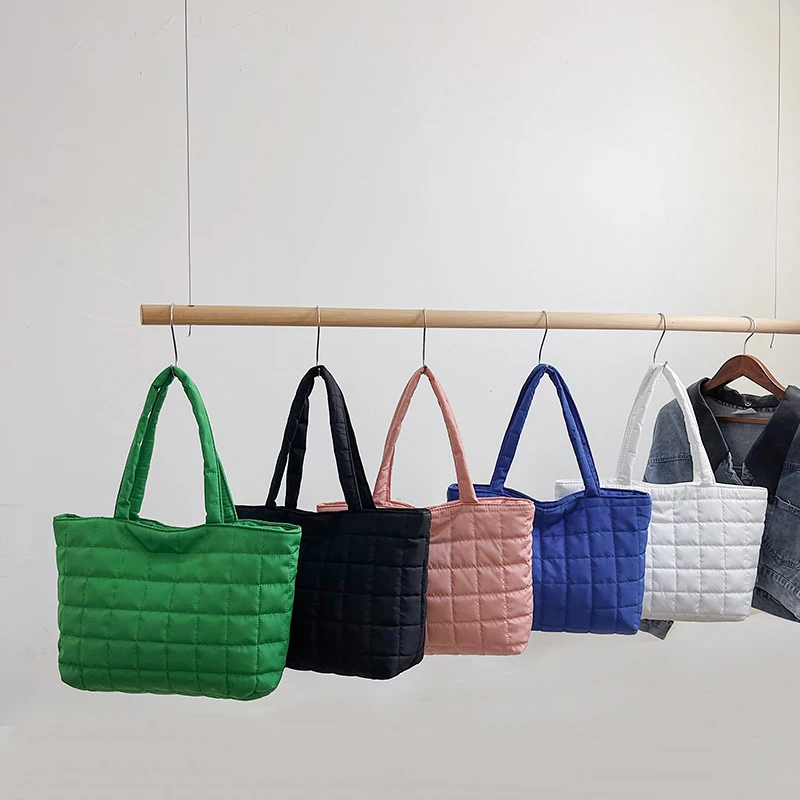 High Quality Winter Large Tote Fashion Feather Padded Handbag Women Underarm Bag Quilted Solid Color Designer Shoulder Bag