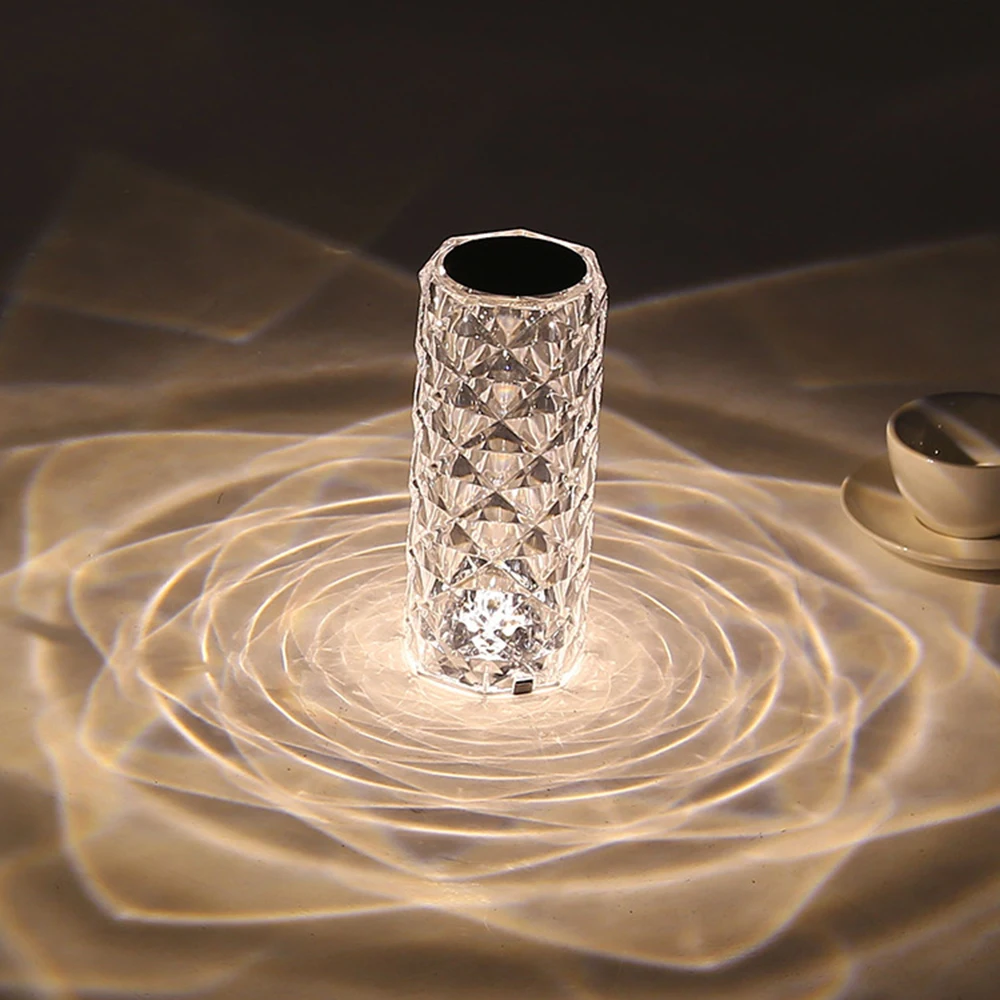 3 Colors Touch Switch LED Crystal Rose Light Table Rose Lamp Projector ...