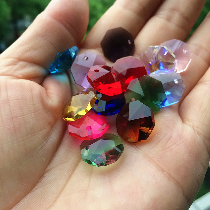 Crystal Beads 20pcs Multicolor 14mm Crystal Octagonal Beads One Hole K9 Crystal Chandelier Parts Accessories DIY Wedding & X-tr