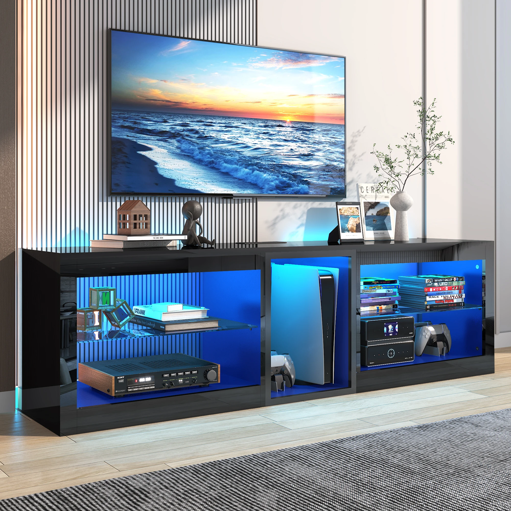 63" LED TV Stand for TVs Up To 70 Inch, Modern Entertainment Centre with Power Outlet TV Shelf with Storage Cabinet 63" LED TV Stand for TVs Up To 70 Inch, Modern Entertainment Centre with Power Outlet TV Shelf with Storage Cabinet