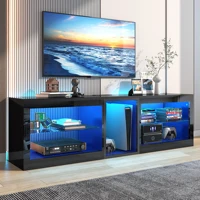 63" LED TV Stand for TVs Up To 70 Inch, Modern Entertainment Centre with Power Outlet TV Shelf with Storage Cabinet
