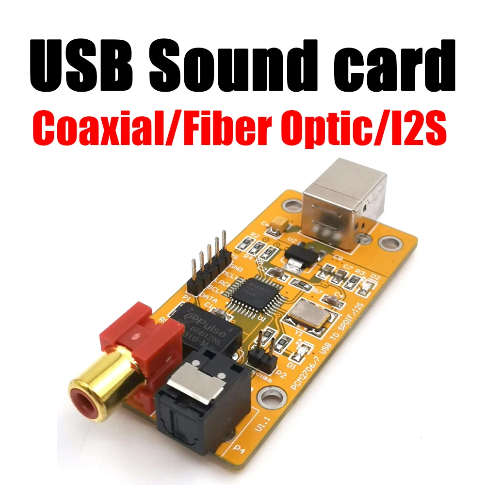 

USB звуковая карта с USB на коаксиальное волокно I2S декодирование чипа PCM2707 PCM2706 аудио декодер плата для усилителя мощности