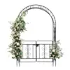 134.5x58.5x213cm Double Layer Arc Roof Iron Arch Door - Black Wrought Iron Courtyard Decoration 1