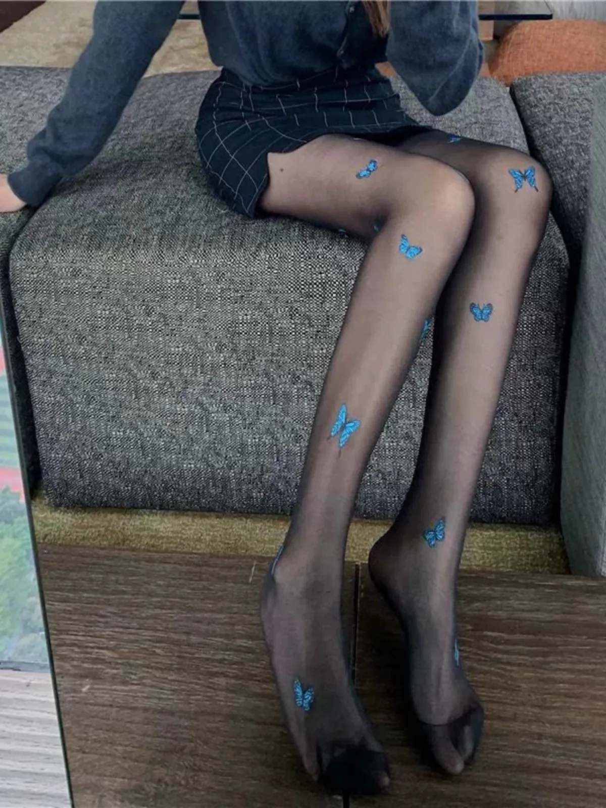 Sexy Women Black Tights Vintage Butterfly Print - Uniqwear