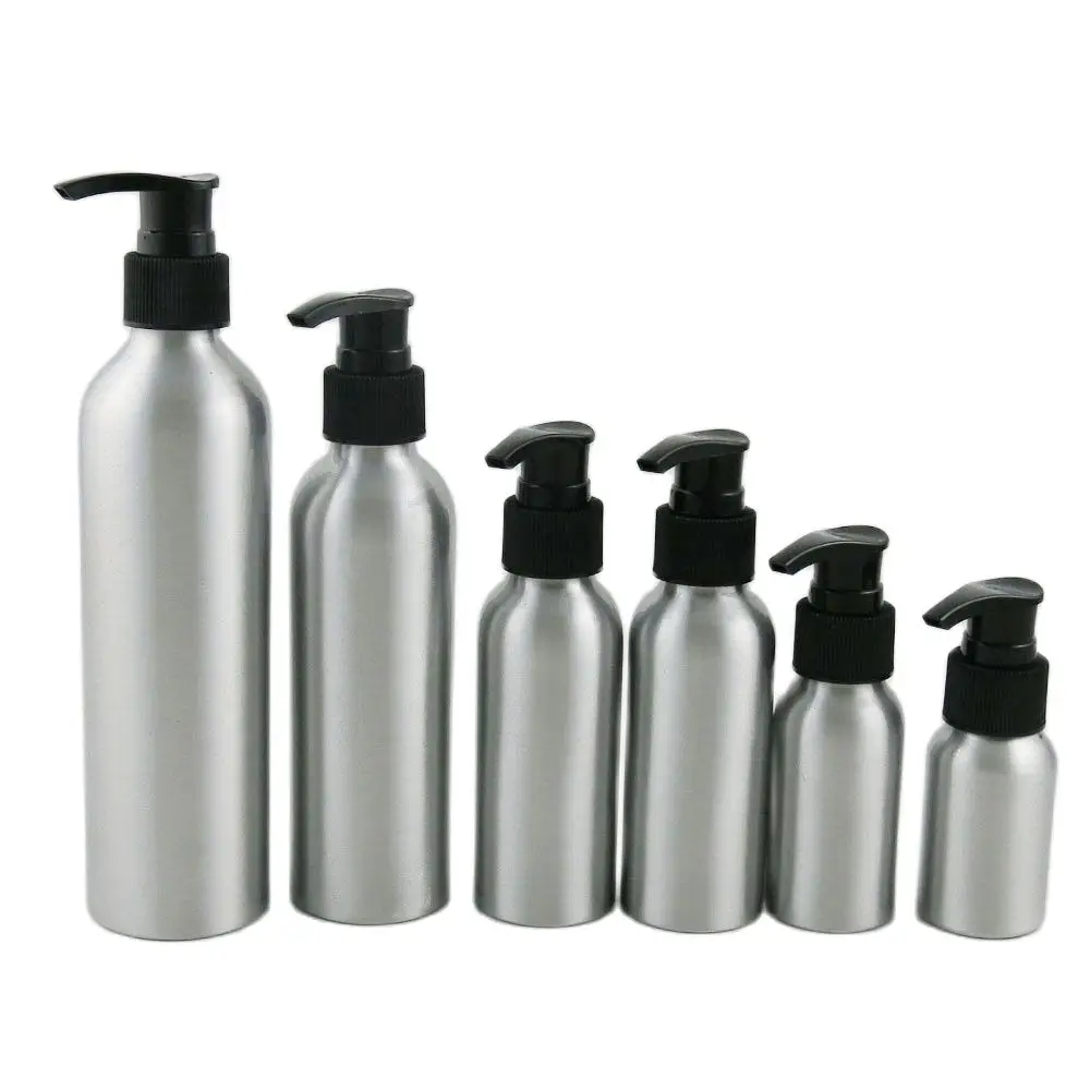 

300pcs 1oz 4oz 5oz 50ml 100ml Auminum Lotion Pump Bottle Metal Cream e Liquid Cosmetic Container with White Black Plastic Cap