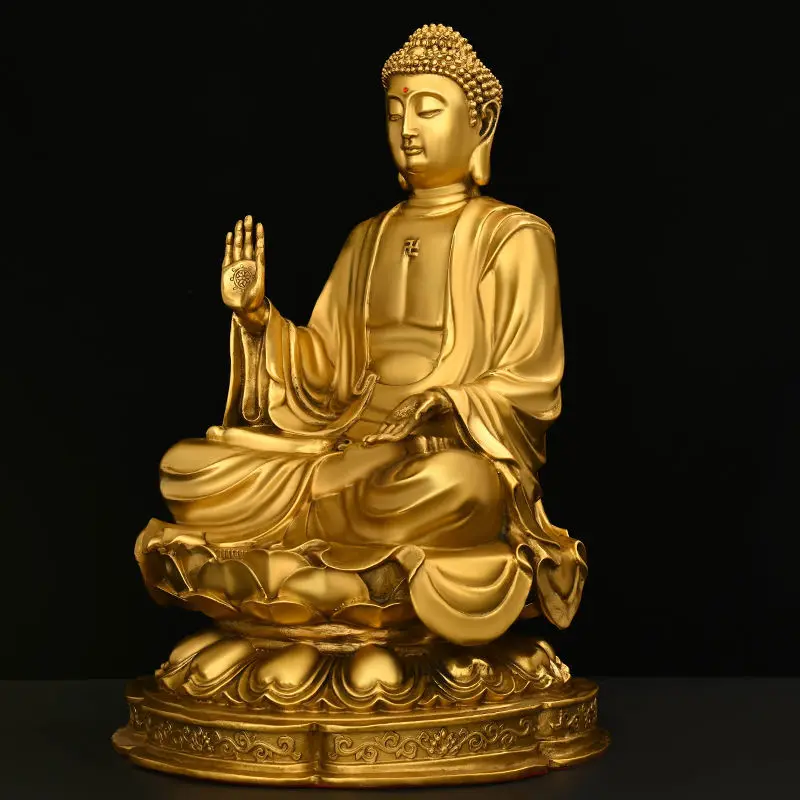 Pure Copper Feng Shui Shakyamuni Buddha Ornaments Sitting Lotus Flower Home Buddha Hall for The Buddha Statue