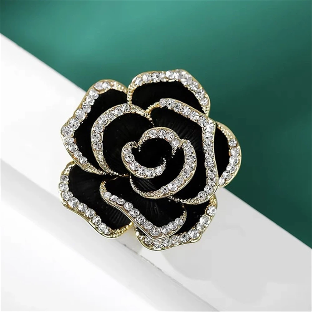 Camellia Flower Brooch Ladies Rhinestone Drop Oil Painting Retro Enamel Pin  For Coat Cardigan Accessories Fashion Luxury Banquet - AliExpress