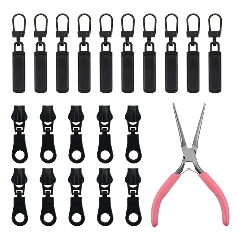LUWEI 21Pcs Zipper Repair Kit, Zipper Replacement Slider & Pulls & Install Pliers Tool For Repairing Jackets Backpack