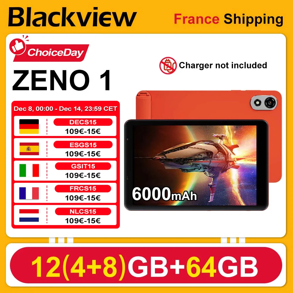 Blackview tablette ZENO 1 6000mAh [sans chargeur ue] 8''HD 12(4 + 8)GB + 64GB UNISOC Tiger T615 Android 15 10W 8MP + 8MP double SIM
