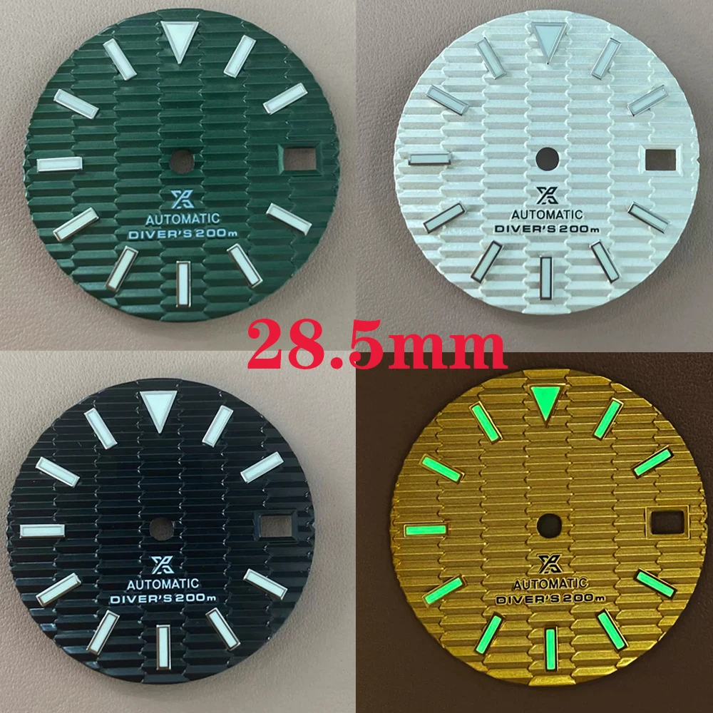 

28.5mm Silver Nails Watch Dial Green Luminous NH35 Dial for NH35 NH36 4R Movement SKX007 Single Calendar Watch Faces Accessories