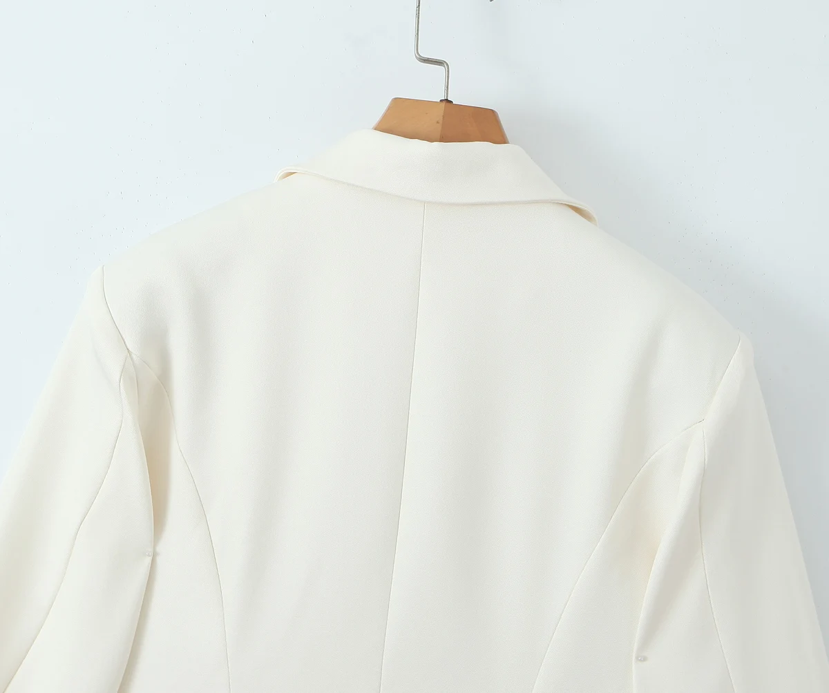 Autumn Single-breasted Buttons Slim Waist Blazer Boyfriend Retro Women Pad Shoulder Full Sleeve Suit Female Coat