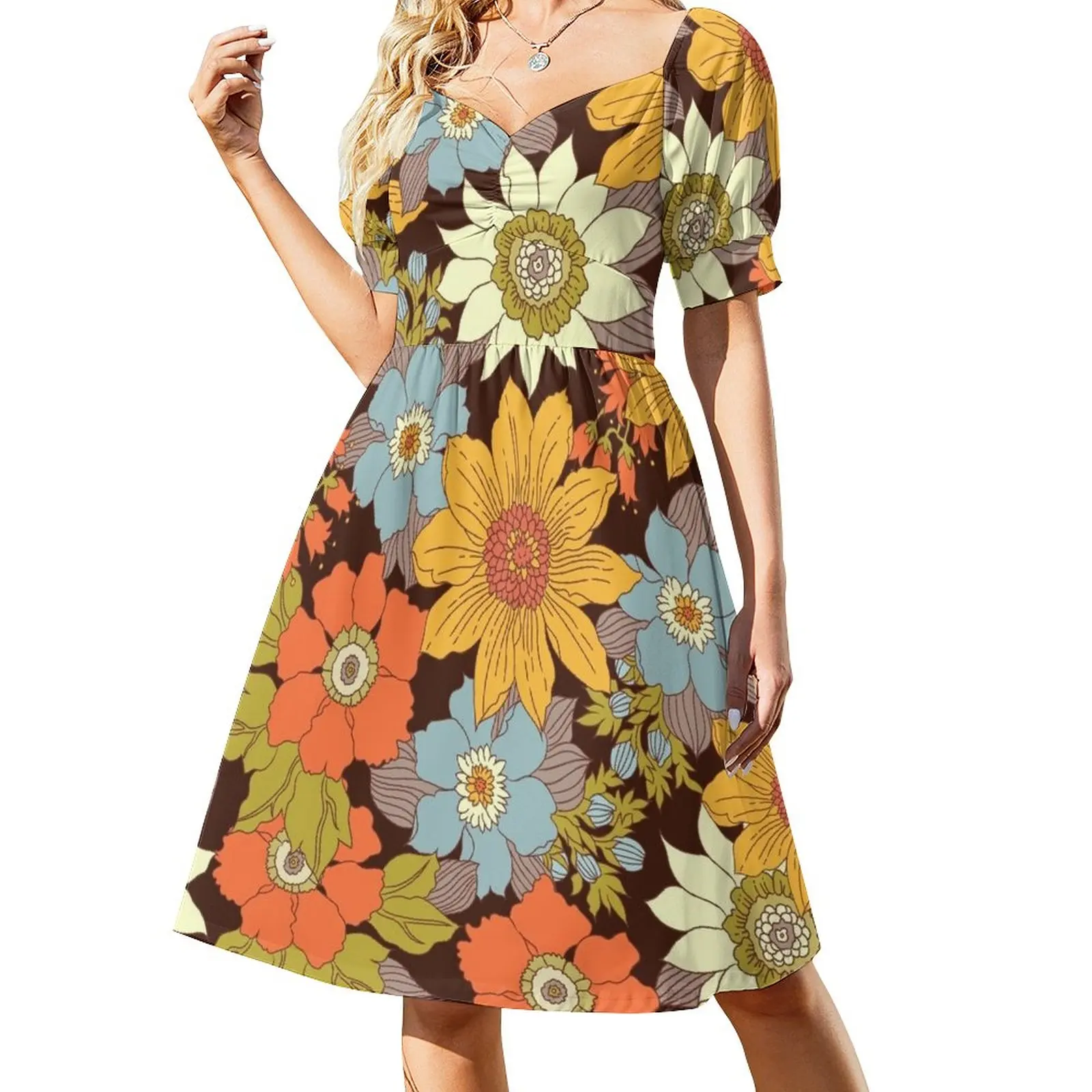 

Vintage 70s Floral Prints Sleeveless Dress summer dresses women's summer jumpsuit party dresses woman