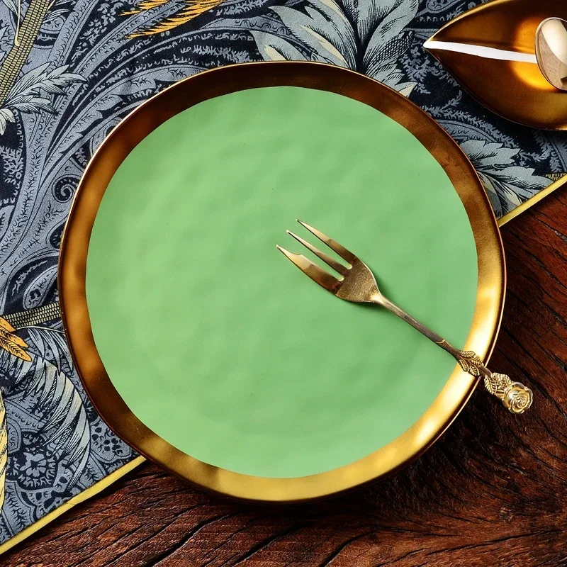Nordic minimalist gold-plated ceramic dining plate food Western plate fruit glazed flat food