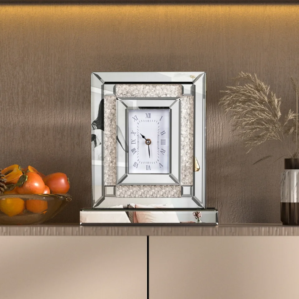Luxury Silver Crushed Diamond Table Clock
