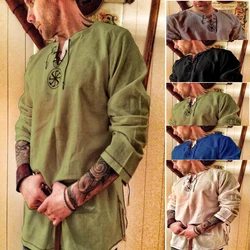 Spring and Autumn Men's Long Sleeve Shirt Linen Clothes Cotton Linen Japanese Fashion Top Large T-shirt Street Dress Men