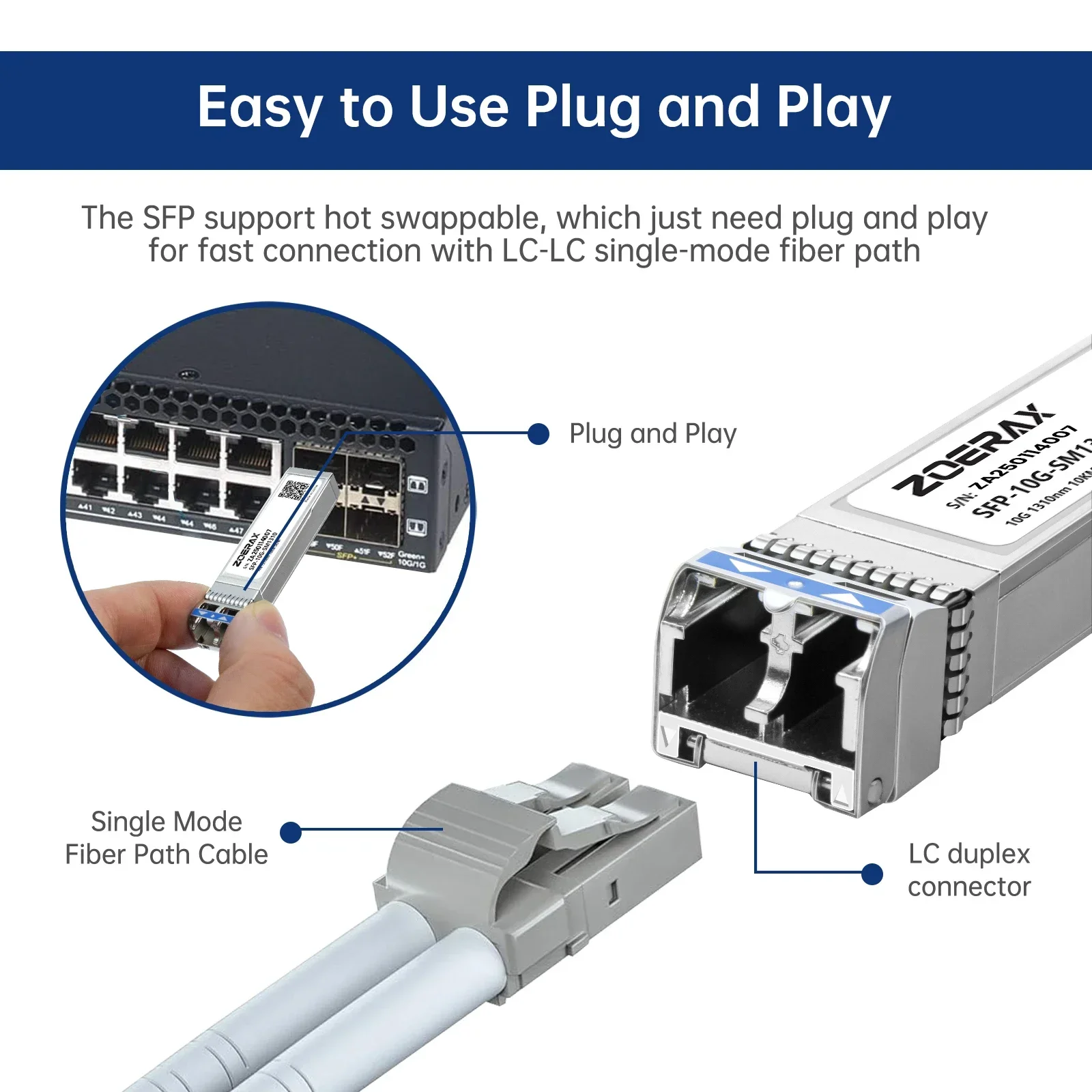 10G SFP+ Single-Mode LC Duplex Transceiver Module 1310nm 10km DDM Fiber Optic Module Cisco TP-Link Ubiquit and Othe