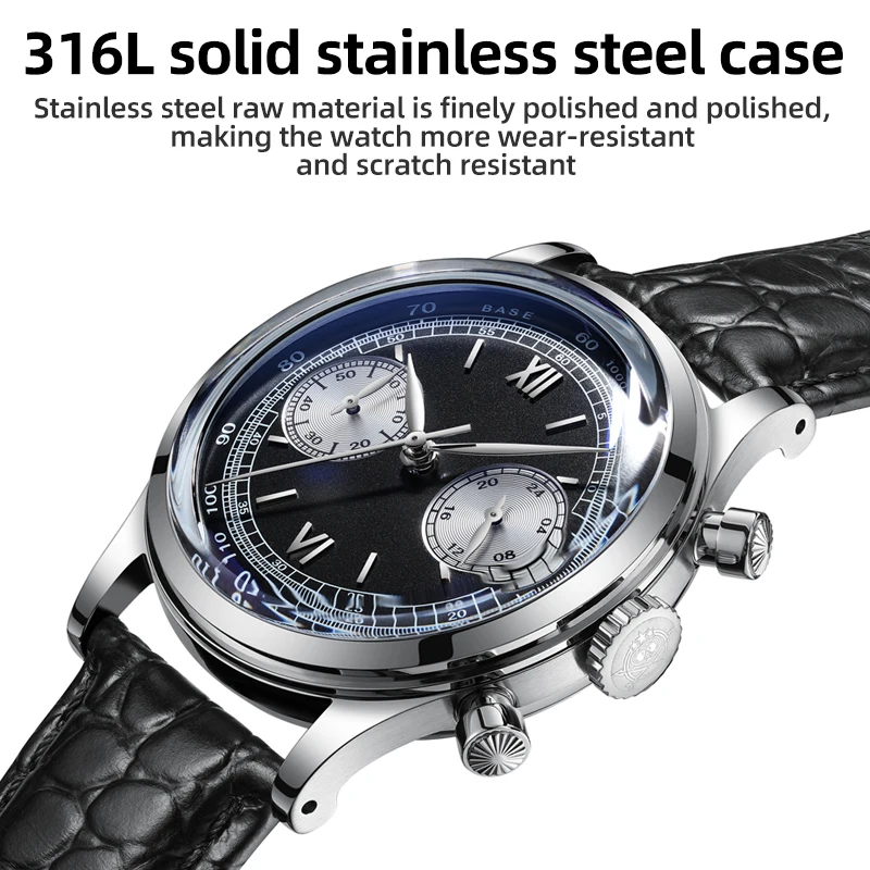 ADDIESDIVE Business Men's Quartz Watch VK64 Multifunctional 24 Hour Chronograph Watches 100m Dive Bubble Mirror Glass Wristwatch
