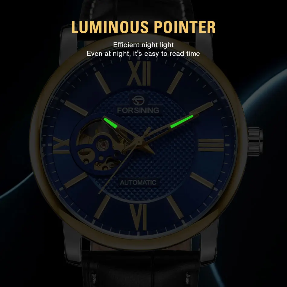 Designer Luxury Man Watch Automatic Movement Skeleton Mechanical Clock Genuine Elegant Male Watches FORSINING