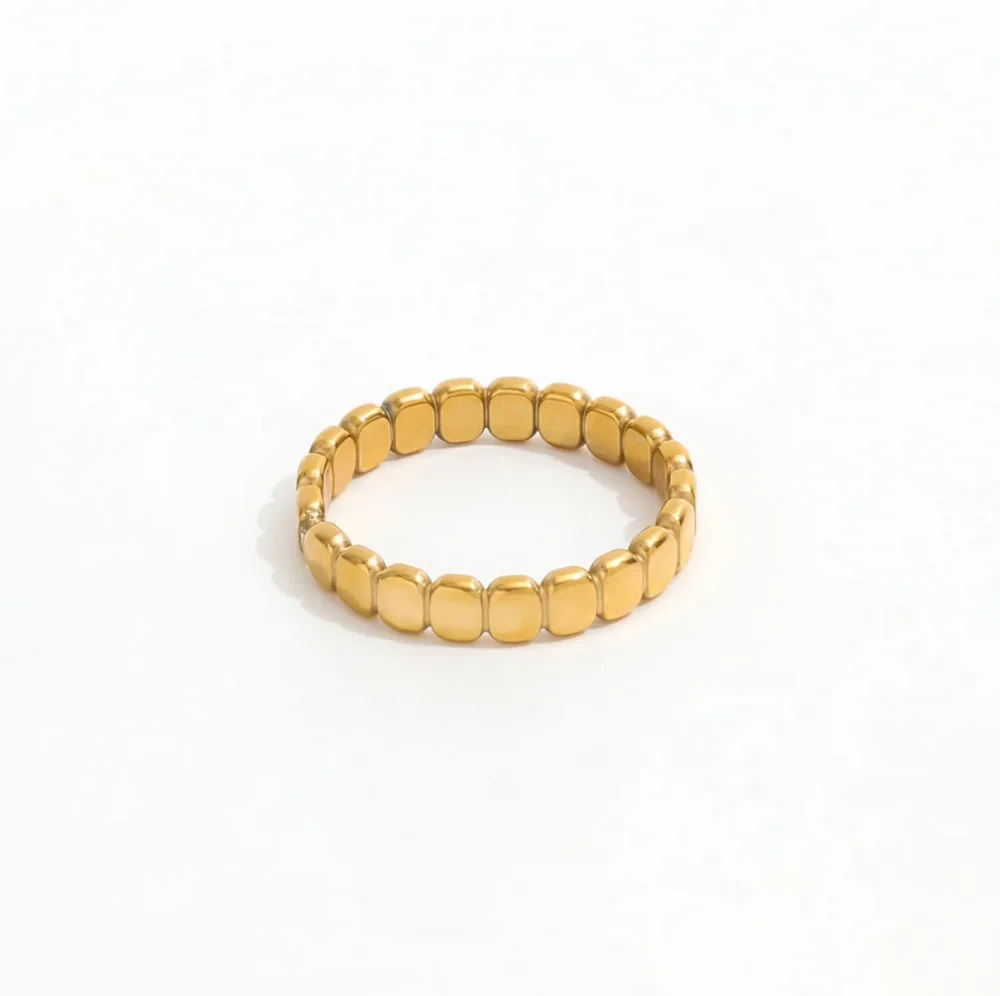 Gold Beaded Stainless Steel Rings for Women - Retro Statement Plain Band Knuckle Stacking Jewelry