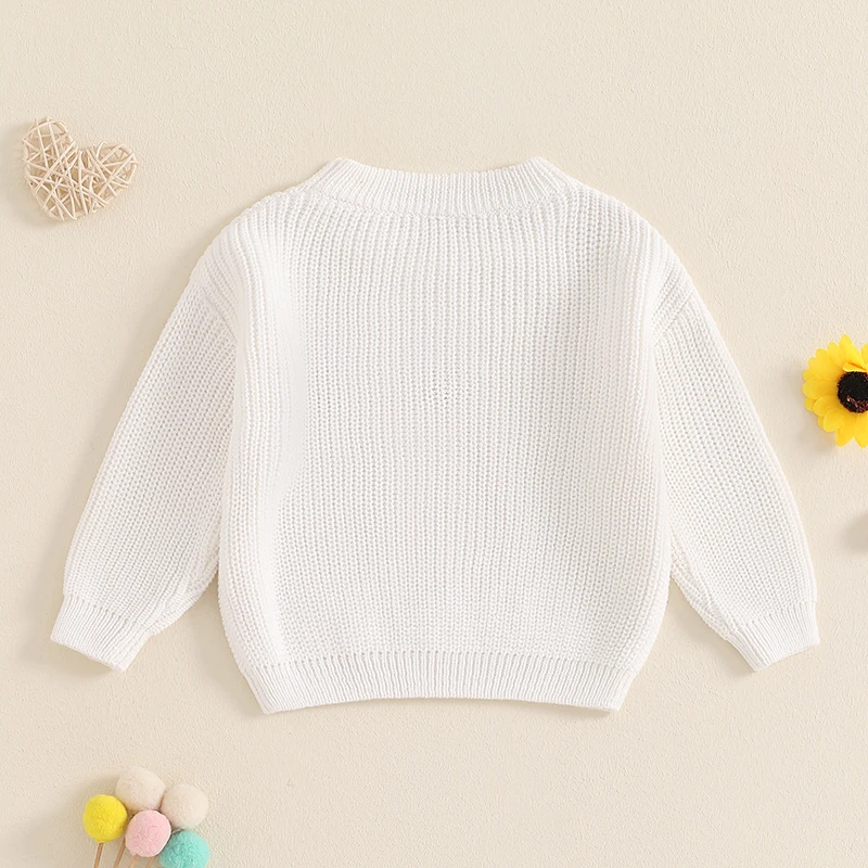 Suefunskry Family Matching Sweaters 1PC Mommy and Me Letter Embroidery Knitwear Long Sleeve Round Neck Warm Pullover Tops 3