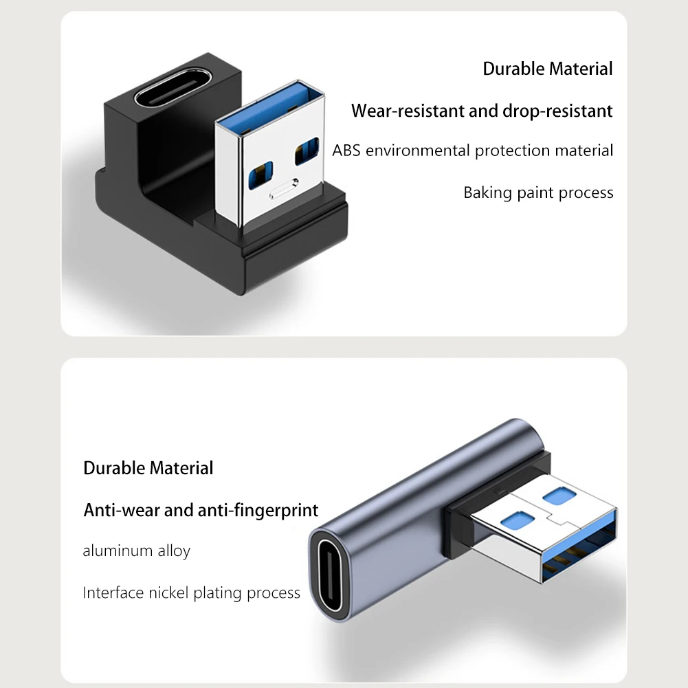 NNBILI 3A 유형 C 팔꿈치 USB 3.1 안드로이드 용 충전 데이터 케이블 어댑터 변환기 90/180 학위 OTG 어댑터 고속 충전 10Gbps