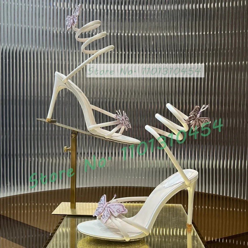 Sandalias envolventes de serpiente y mariposa amarilla para mujer