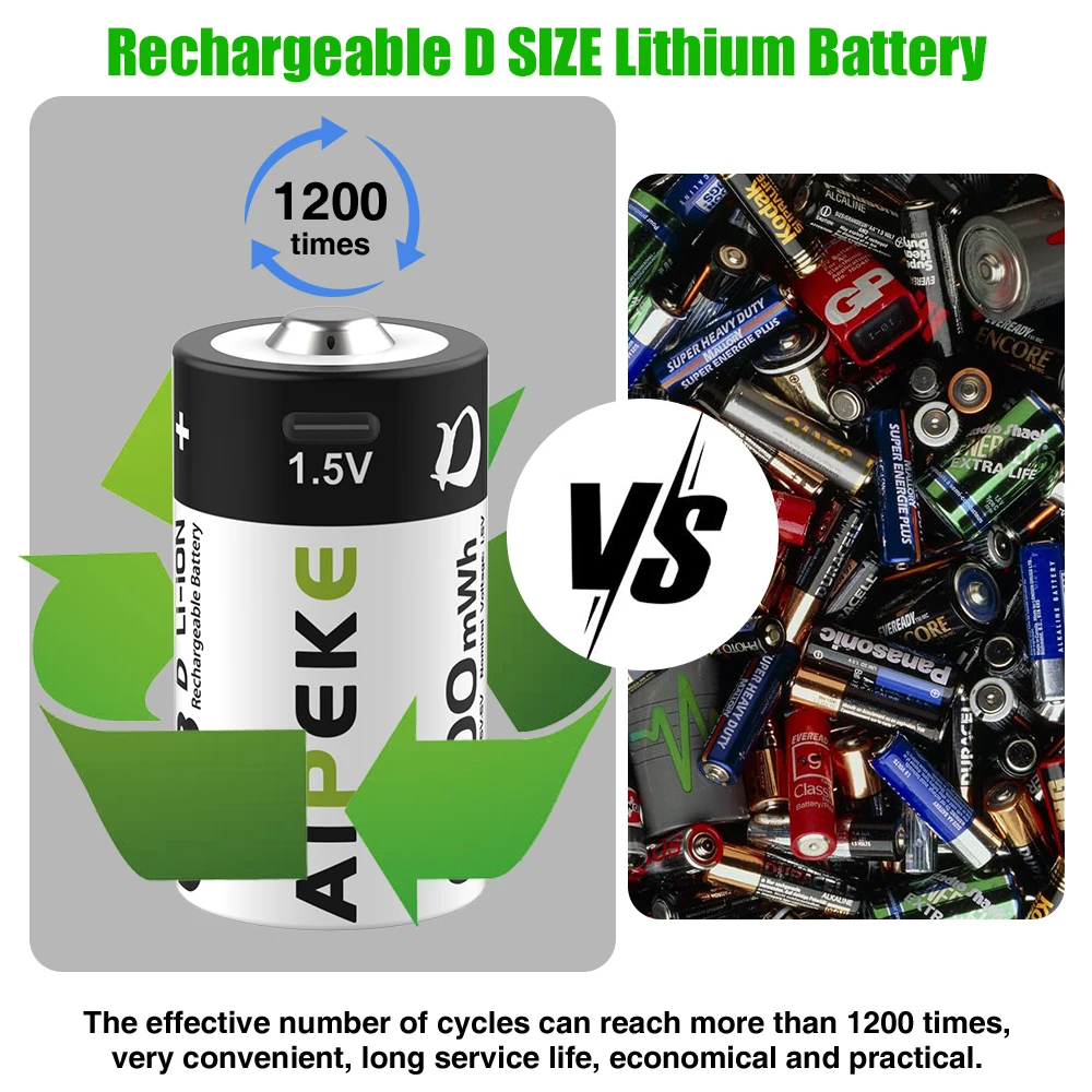 1.5V 6000mWh USB Rechargeable D Size Battery LR20 Lithium D-Cell For Gas Cooker Water Heater Flashlight Radios