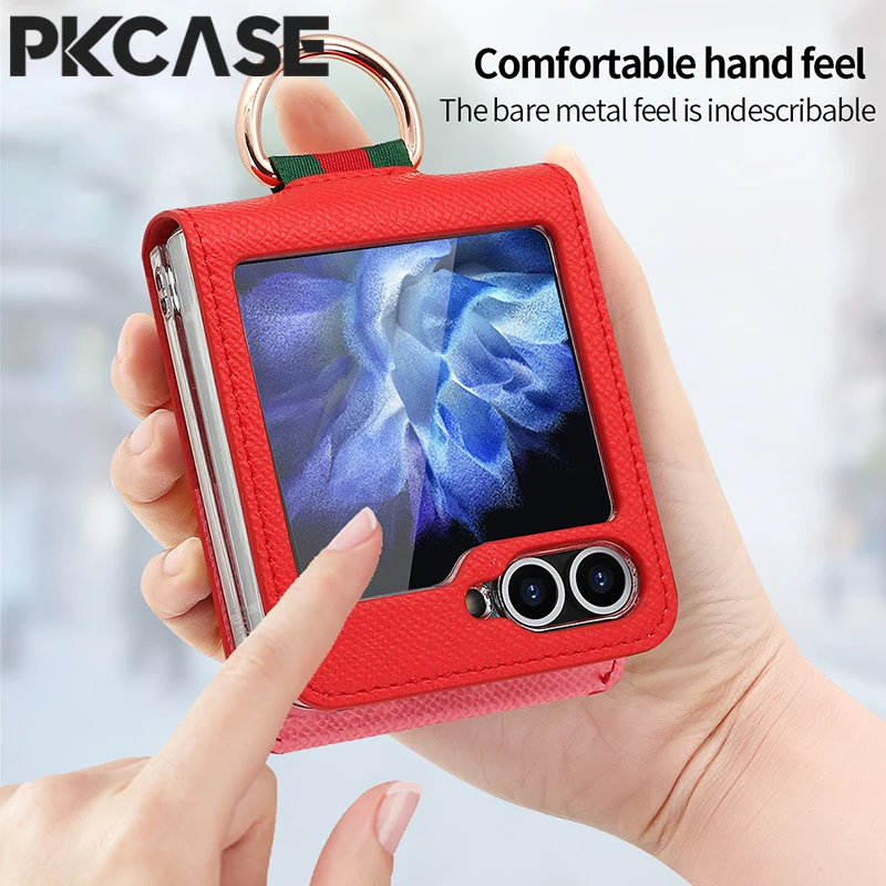 Elegant Portable Leather Wallet Case with Metal Ring and Card Slot