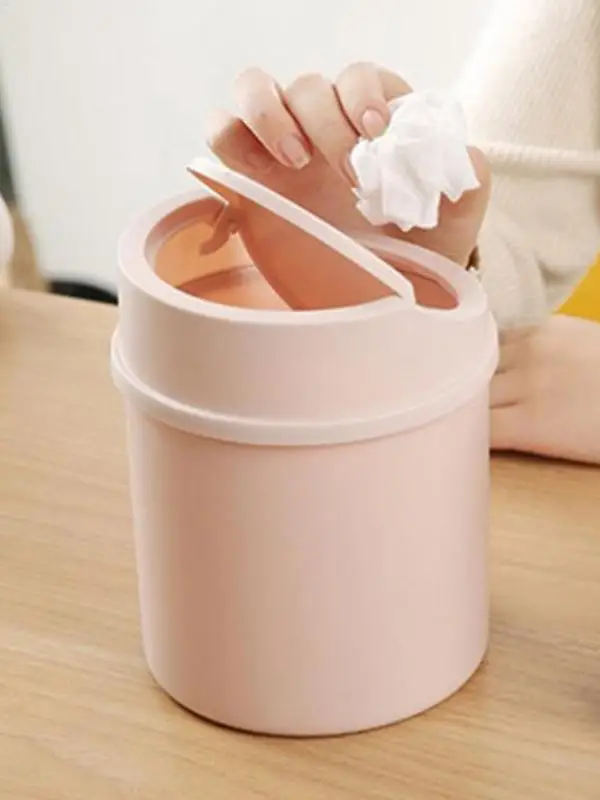 Mini Desktop Bin Small Trash Can Tube With Cover Bedroom Trash Can Garbage Clean Storage Box Home Desk