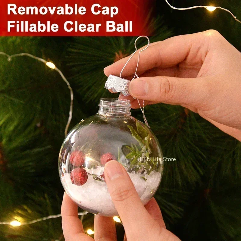 1pc Clear Plastic Christmas Ball Fillable Ornament Xmas Tree Hanging Bauble Pendant 2025 Christmas Home Decoration Navidad Gift