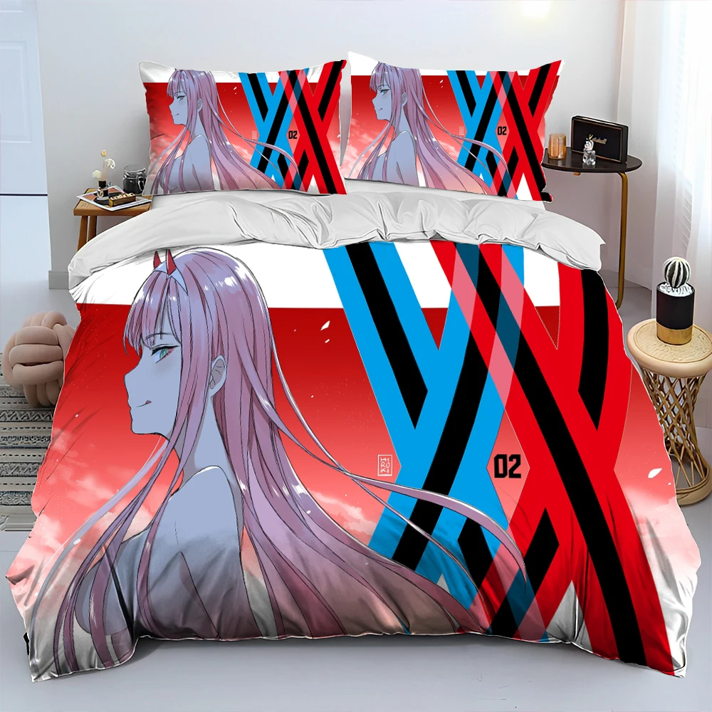 

Zero Two DARLING In The FRANXX Cartoon Comforter Bedding Set,Duvet Cover Bed Set Quilt Cover Pillowcase,Queen Size Bedding Set
