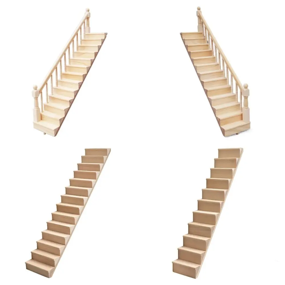 Miniature Dollhouse Wooden Stairway with Handrail – DIY Pretend Play Furniture