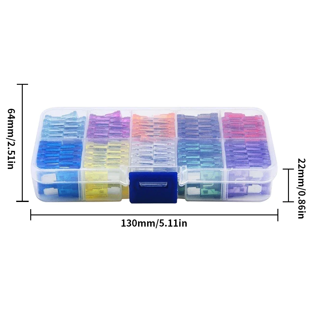 100-500Pcs Auto Fuse Kit Car Fuse Assortment Blade Type Fuse Assorted Kit with Box 2A 3A 5A 7.5A 10A 15A 20A 25A 30A 35A 10Types