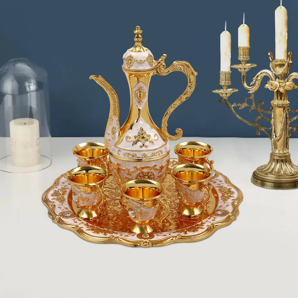 Elegant Vintage Turkish Tea Set with Teapot and Cups