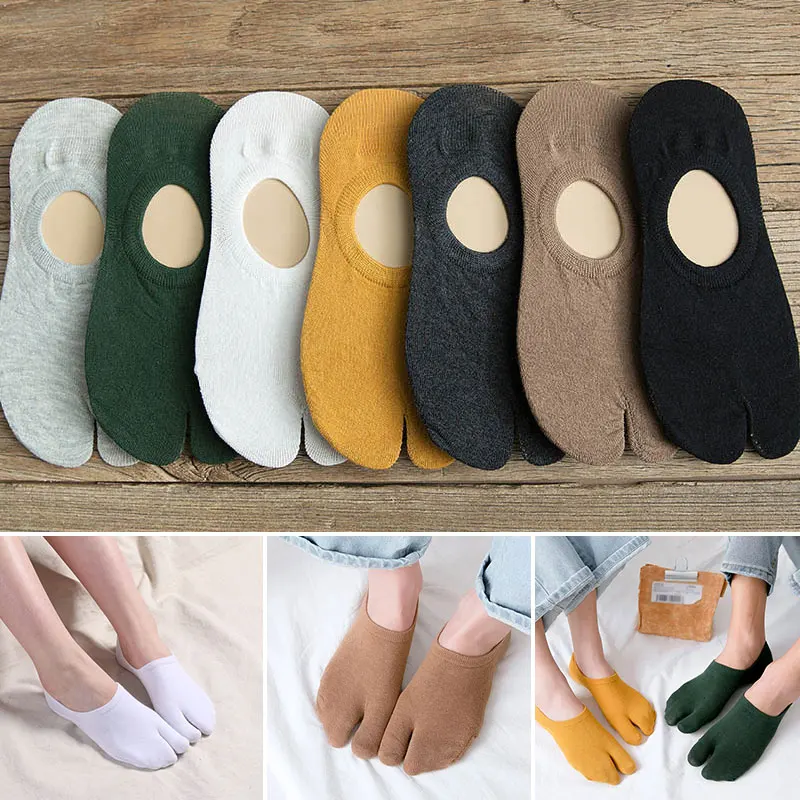 1pair Sandal Socks Two-toed Flip Flop Kimono Socks Solid Color Low Cut Unisex Non-slip Couple Socks summer combed cotton couple tabi socks solid comfortable breathable two toe socks women men non slip invisible low cut boat sock