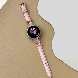 Korean Cute Colored Butterfly Leather Watch Strap - Stylish Girl Wrist Bracelet for 20MM (Pink)