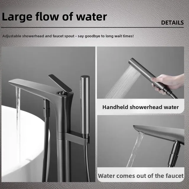ก๊อกน้ำอ่างอาบน้ำแบบตั้งพื้น ทำจากทองเหลือง สำหรับน้ำร้อนและน้ำเย็น เหมาะสำหรับบ้าน โรงแรม ห้องน้ำ 4