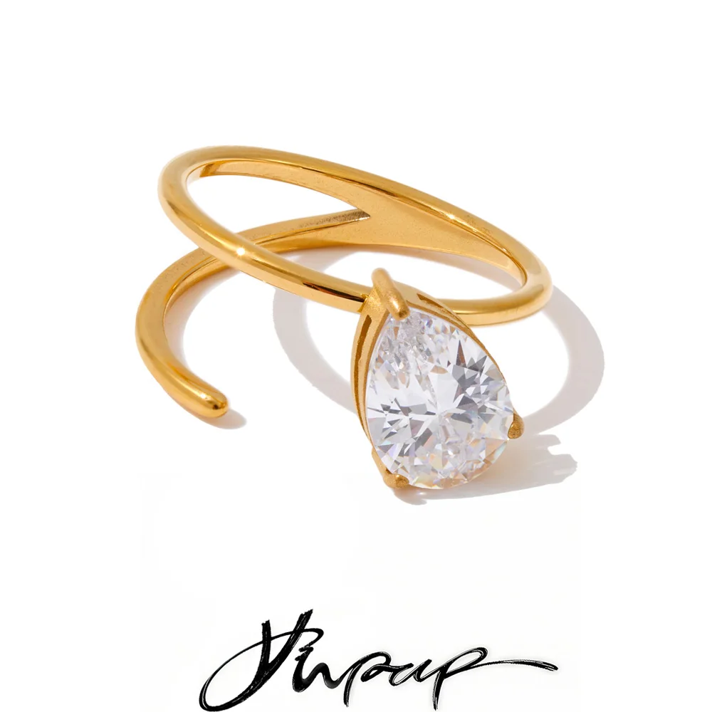 Yhpup Ring Cubic Zirconia Stainless Steel Unique Finger Jewelry