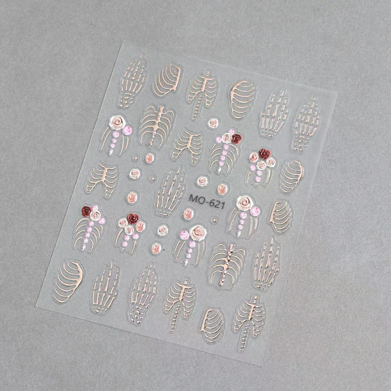 5D Halloween Christmas Nail Stickers Relief Skeleton Nail Decal Halloween Party Manicure Slider