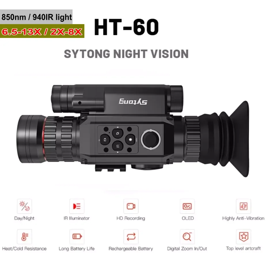 

Sytong HT-60 6.5-13X / 3X-8X Digital Night Vision Riflescope NV monocular 850nm / 940nm WIFI Crosshair Sight Hunting Camera