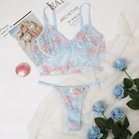 Ensemble soutien-gorge et culotte transparents en dentelle brodée florale pour femmes, sous-vêtements, Lingerie Sexy, ensembles de soutien-gorge 2 pièces 4
