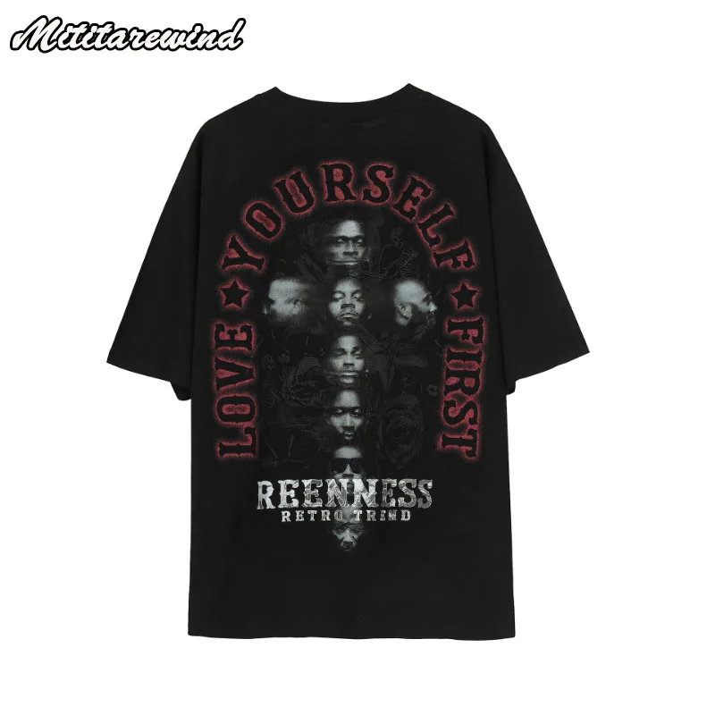 

Aemrican High Street Vintage Unisex T-shirt Casual Loose Y2k O-Neck Streetwear Tees Summer Dark Vibe Print Short Sleeve Shirt