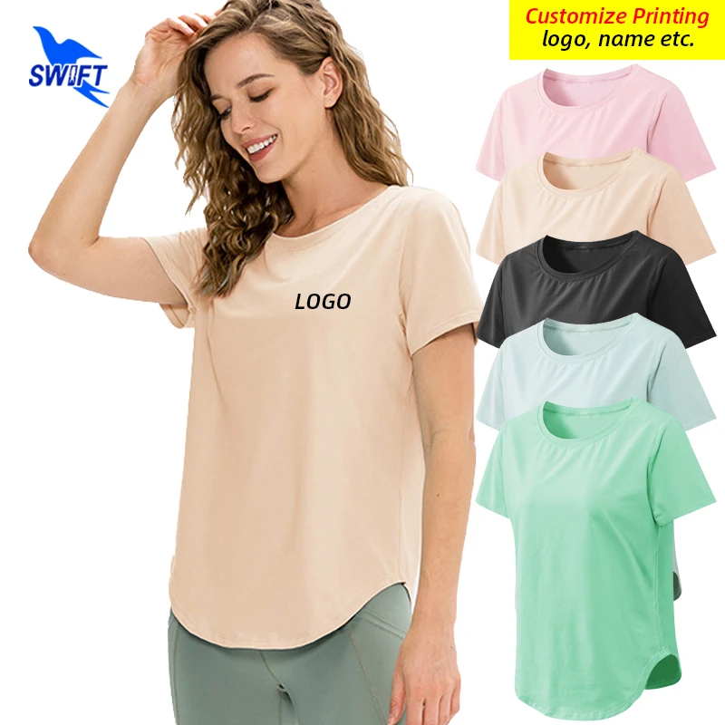 Summer Quick Dry Breathable Short Sleeve Running T Shirts Women Gym Fitness Loose Sport Yoga Tops Stretch Sportswear Customize sports t shirt yoga top yoga shirt sports shirt