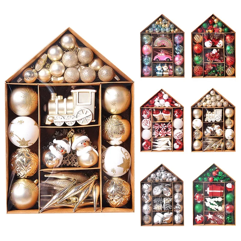 

New Christmas Decorations Hanging Decorations Balls House Sets Christmas Ornaments 70pcs Christmas Tree Hangings Balls