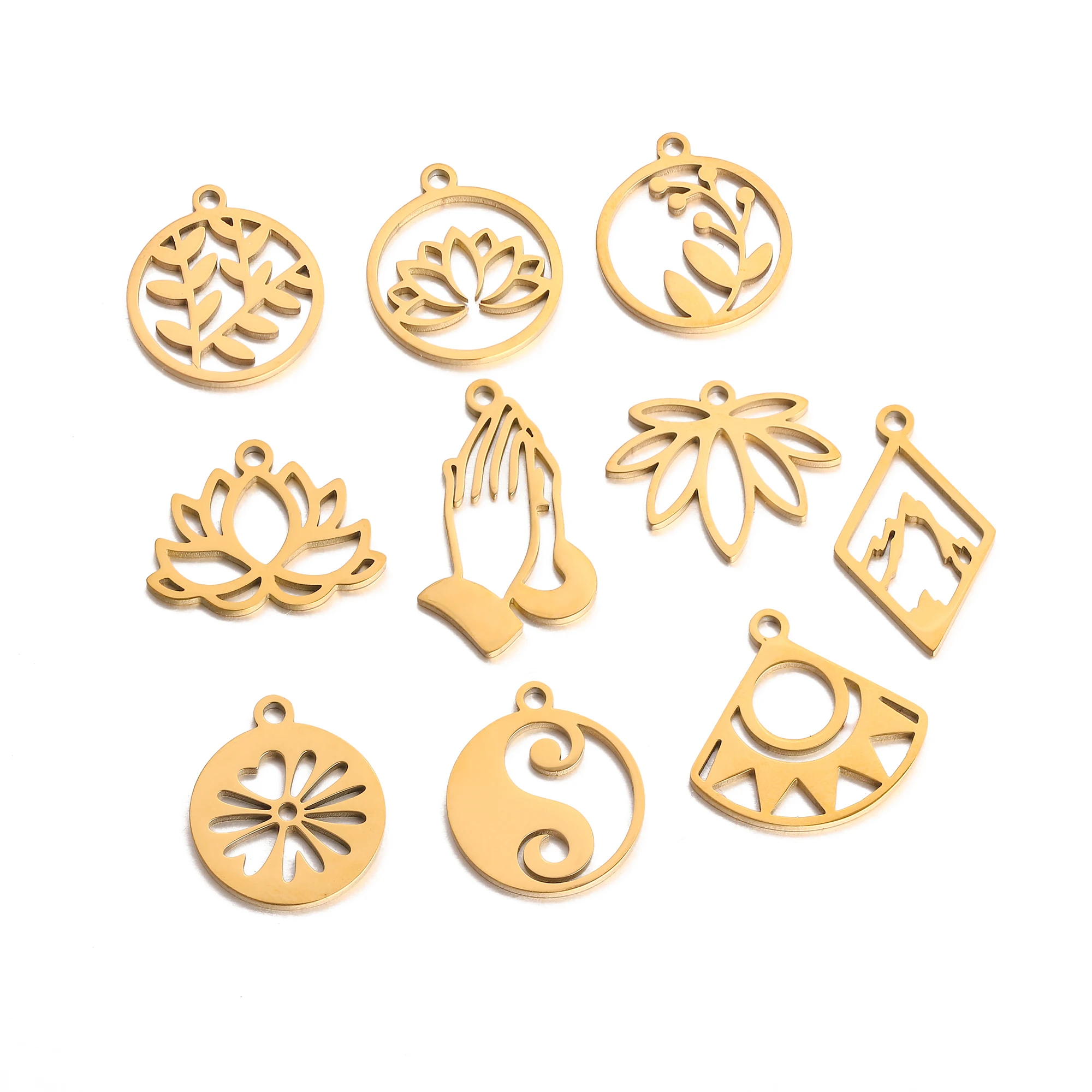 5pc/Lot Stainless Steel Charms For Jewelry Making Yoga Lotus Flower＆Taiji Religion Amulet Pendant Diy Earrings Necklace Bracelet