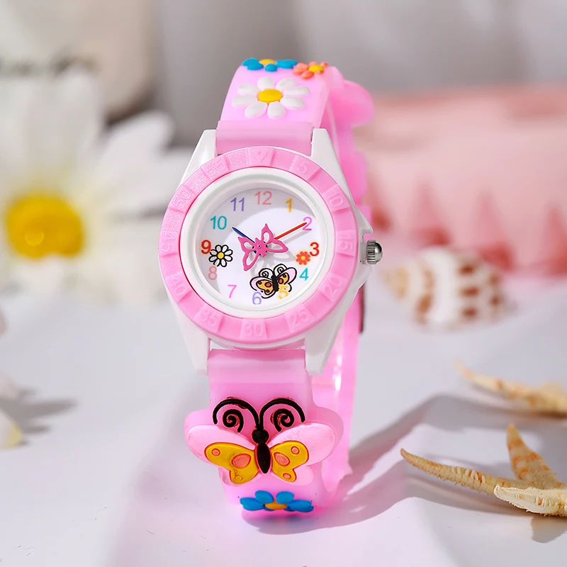 Children's Watch Simple Digital Butterfly Hands Design Quartz Watches Casual Sports Purple Silicone Girls Clock Gift Wristwatch 3